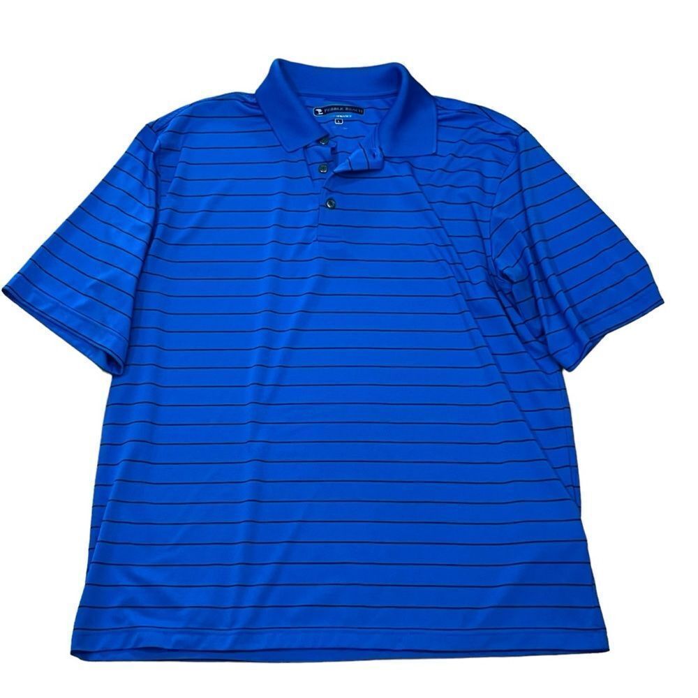 Pebble Beach Performance Polo Sz L Men’s Golf Shirt Blue Striped